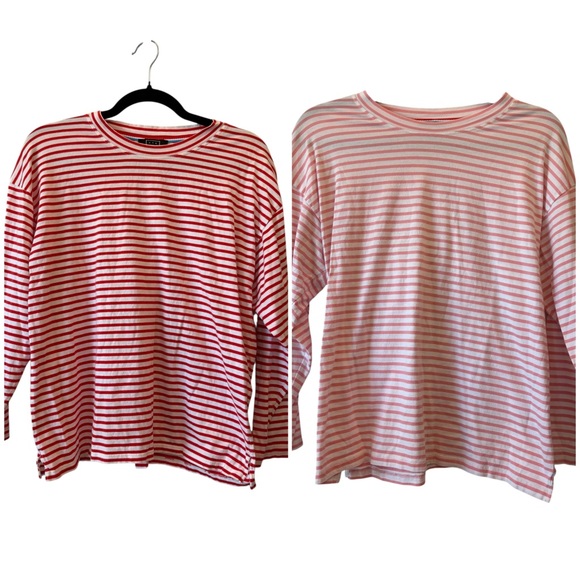 AYR Tops - AYR Bundle - Red Stripe and Pink Stripe Long Sleeve Tees - Size Medium